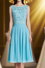 Princess Blue Lace and Chiffon Short A-line Homecoming Dress