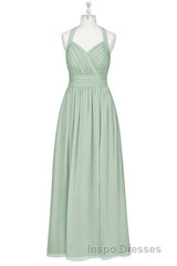 Sage Green Chiffon Halter Backless A-Line Bridesmaid Dress