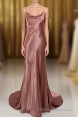 Sexy Rose Mermaid Cowl Neck Long Bridesmaid Dress