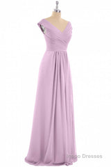 Dusty Purple Chiffon V-Neck Backless A-Line Long Bridesmaid Dress