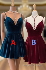 Velvet Homecoming Dress Tie Back Straps Formal  Short Evening Prom Dress