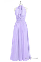 Lavender Chiffon Halter Long Bridesmaid Dress