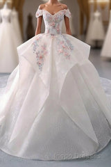 White Sweetheart Off Shoulder Lace Long Evening Prom Dress, White Evening Prom Dress