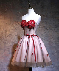 Red Sweetheart Neck Lace Short Evening Prom Dress