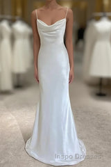 White Soft Satin Straps Simple Long Wedding Party Dress, White Long Evening Prom Dress