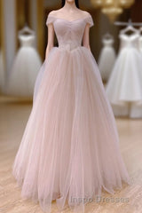 Pink Sweetheart Tulle Beaded Long Party Dress, Pink Tulle Evening Prom Dress Evening Prom Dress