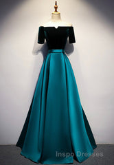 Elegant Velvet Satin Long Evening Prom Dress, A-Line Evening Prom Dress