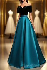 Elegant Velvet Satin Long Evening Prom Dress, A-Line Evening Prom Dress