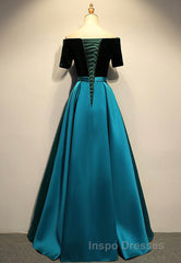 Elegant Velvet Satin Long Evening Prom Dress, A-Line Evening Prom Dress
