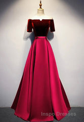 Elegant Velvet Satin Long Evening Prom Dress, A-Line Evening Prom Dress