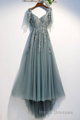 Purple Tulle Lace Long Evening Prom Dress, A-Line Evening Prom Party Dress