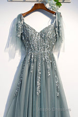 Purple Tulle Lace Long Evening Prom Dress, A-Line Evening Prom Party Dress