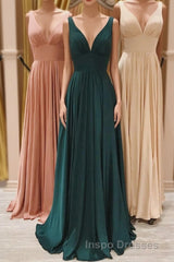 Simple V-Neck Long Evening Prom Dress, A-Line Evening Prom Party Dress