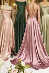 Simple Satin Long Evening Prom Dress, A-Line Evening Prom Party Dress