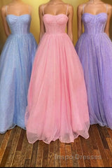 Lovely Tulle Spaghetti Strap Long Evening Prom Dress, A-Line Evening Prom Dress