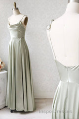 Simple Satin Long Evening Prom Dress, A-Line Evening Prom Party Dress