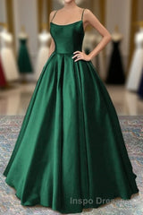 Green Satin Lace-Up Long Formal Dress, Green Satin Long Evening Prom Dress Evening Prom Dress