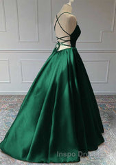 Green Satin Lace-Up Long Formal Dress, Green Satin Long Evening Prom Dress Evening Prom Dress
