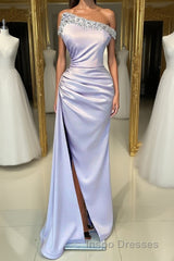 chic & modern lilac sheath strapless beaded pleats Evening Prom dress