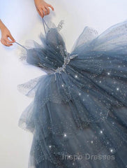 A-Line Tulle Layers Beaded Straps Long Party Dress, Tulle Evening Prom Dress Evening Prom Dress