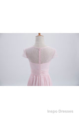 Princess Pink Chiffon and Lace Short Sleeves Bridesmaid Dress