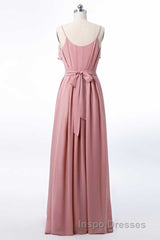 Mauve Pink Chiffon Spaghetti Straps Ruffled A-Line Bridesmaid Dress
