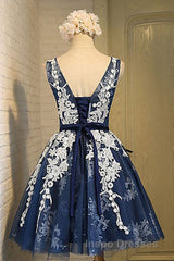 Light Blue Tulle Lace Applique Short Homecoming Dress with Straps