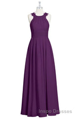 Magenta Chiffon Halter Cutout Back Long Bridesmaid Dress