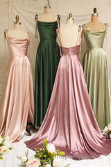 Simple Satin Long Evening Prom Dress, A-Line Evening Prom Party Dress