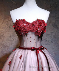 Red Sweetheart Neck Lace Short Evening Prom Dress