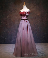 Pink Tulle Lace Applique Long Evening Prom Dress, Evening Prom Dress