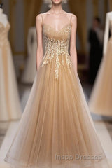 Champagne Tulle Lace Long Evening Prom Dress, Champagne Evening Prom Dress, 9