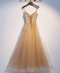 Champagne Tulle Lace Long Evening Prom Dress, Champagne Evening Prom Dress, 9