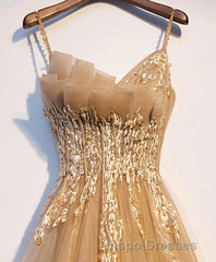 Champagne Tulle Lace Long Evening Prom Dress, Champagne Evening Prom Dress, 9