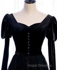 Black Tulle Long Evening Prom Dress, Black Tulle Formal Dress