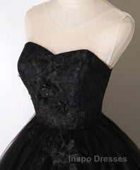 Black Sweetheart Neck Tulle Long Evening Prom Dress, Black Evening Prom Dress