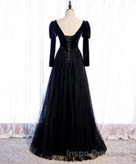 Black Tulle Long Evening Prom Dress, Black Tulle Formal Dress