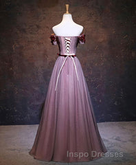Pink Tulle Lace Applique Long Evening Prom Dress, Evening Prom Dress