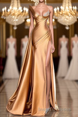 One Shoulder Long Sleeves Mermaid Evening Prom Dress Split With Beads