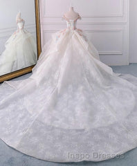 White Sweetheart Off Shoulder Lace Long Evening Prom Dress, White Evening Prom Dress