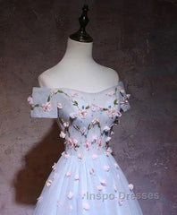 Cute Gray Blue Tulle Short Evening Prom Dress, Gray Homecoming Dress
