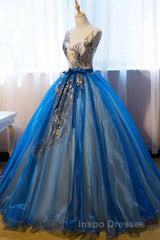 Uniquedresss Puffy V Neck Organza Applique Modest Evening Prom Dress Evening Prom Dress