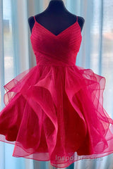 Flounced Blue Homecoming Dress with Side Draping