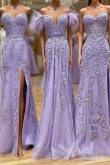 Purple Tulle Lace Long Evening Prom Dress, Purple Tulle Formal Evening Prom Dress