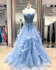 Gorgeous A Line Sweetheart Appliques Lace Evening Prom Dress with Ruffles