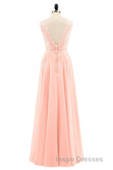 Pearl Pink Backless A-Line Long Bridesmaid Dress