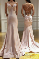 Spaghetti Straps Pink Mermaid Evening Prom Party Dress Long Evening Prom Dress