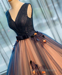 Tulle V Neck Long Evening Prom Gown Tulle Evening Prom Gown