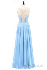 Light Blue Sweetheart Lace-Up A-Line Long Bridesmaid Dress