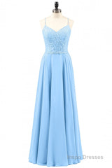 Light Blue Sweetheart Lace-Up A-Line Long Bridesmaid Dress